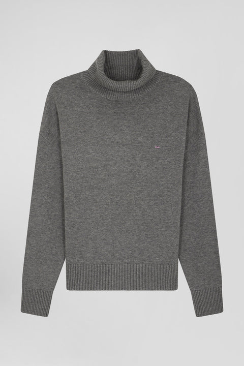 Relaxed anthracite grey wool and cotton turtleneck jumper - Image 1
