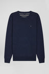 Regular dark blue wool and cotton crew neck jumper