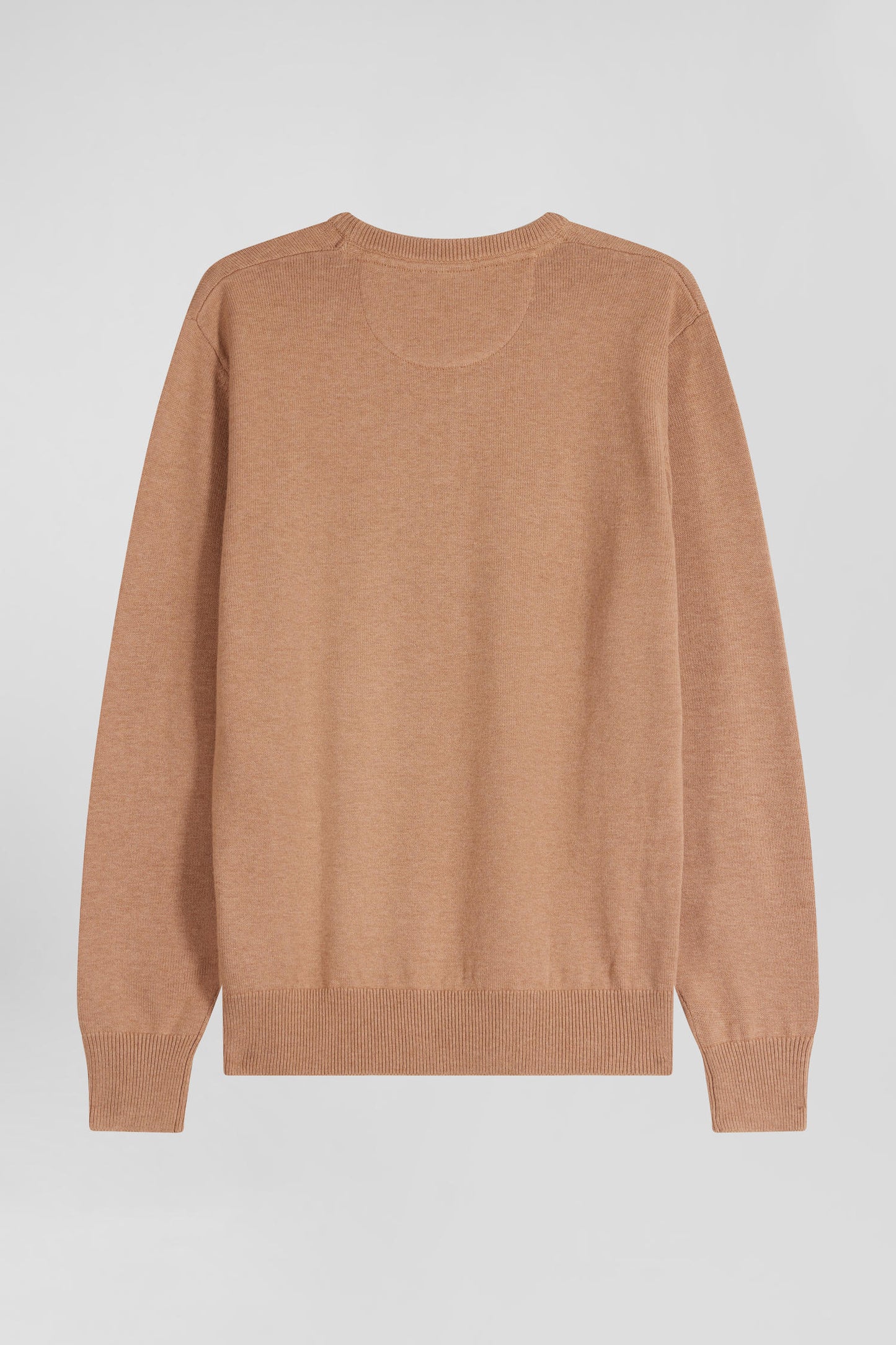 Regular camel wool and cotton crew neck jumper