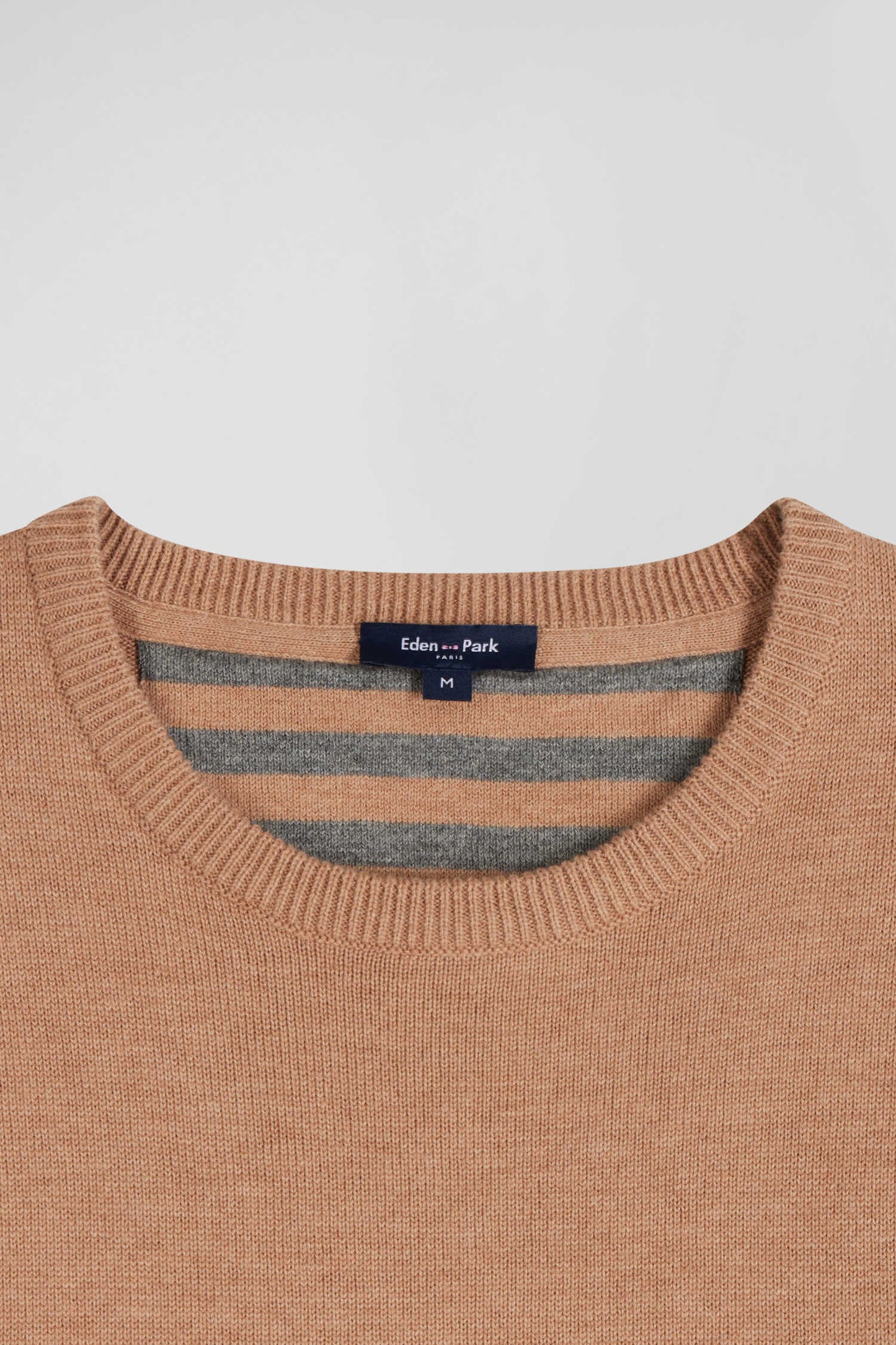 Regular camel wool and cotton crew neck jumper