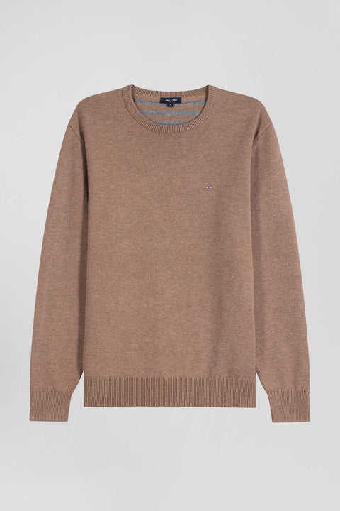 Regular brown wool and cotton crew neck jumper - Image 2