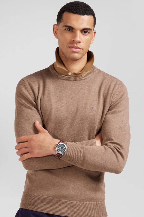 Regular brown wool and cotton crew neck jumper - Image 3