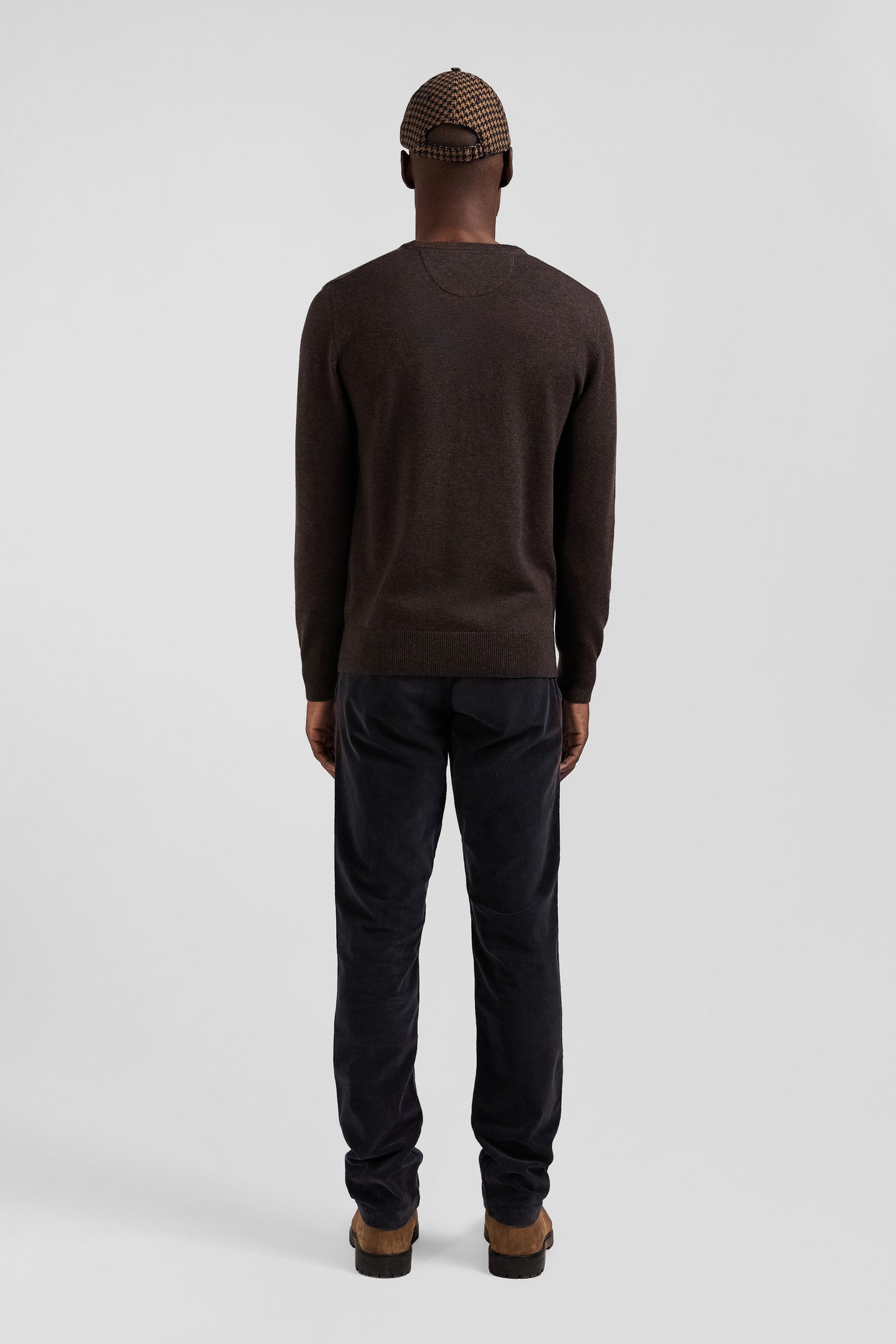 Regular dark brown wool and cotton crew neck jumper