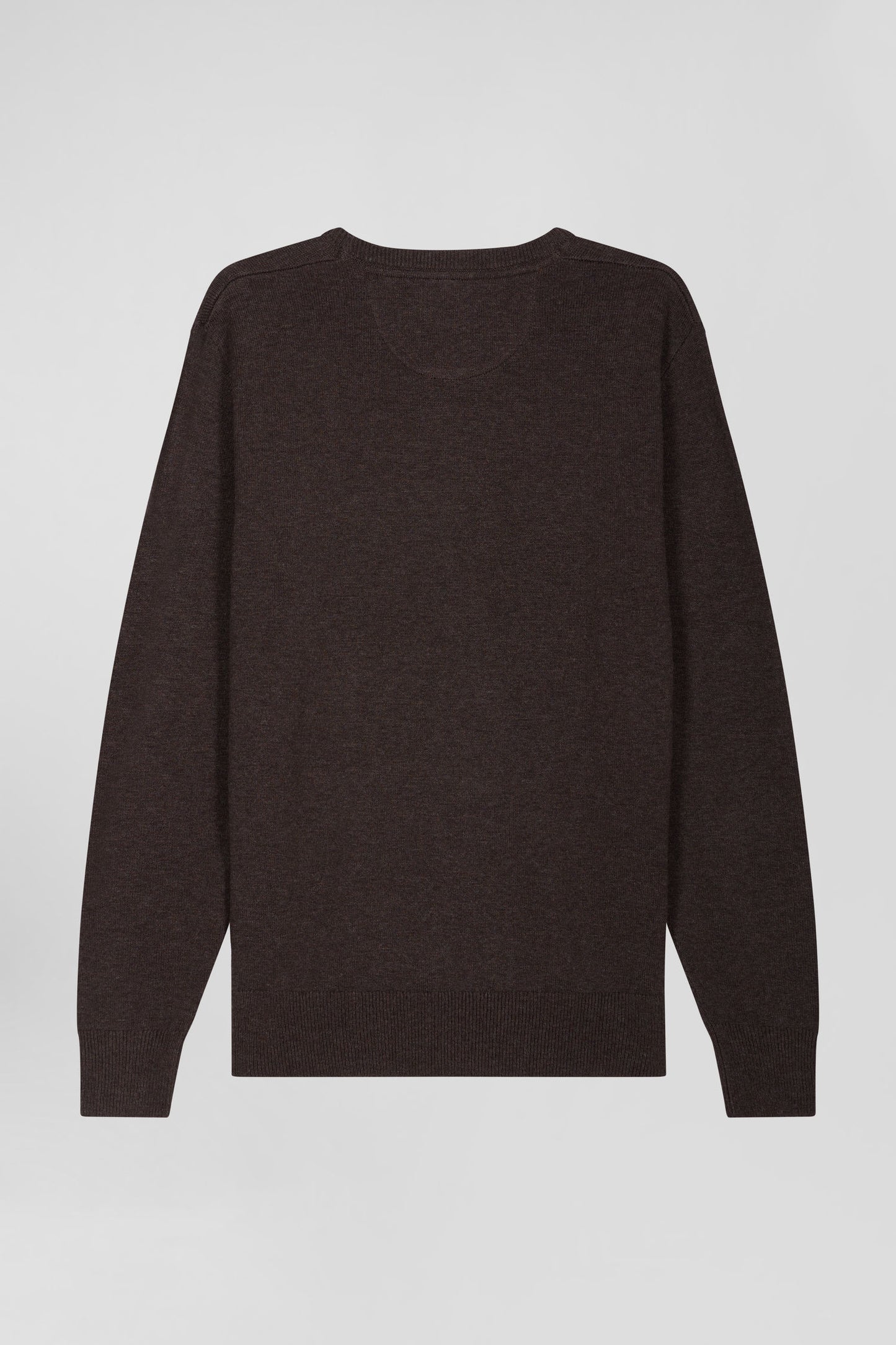 Regular dark brown wool and cotton crew neck jumper