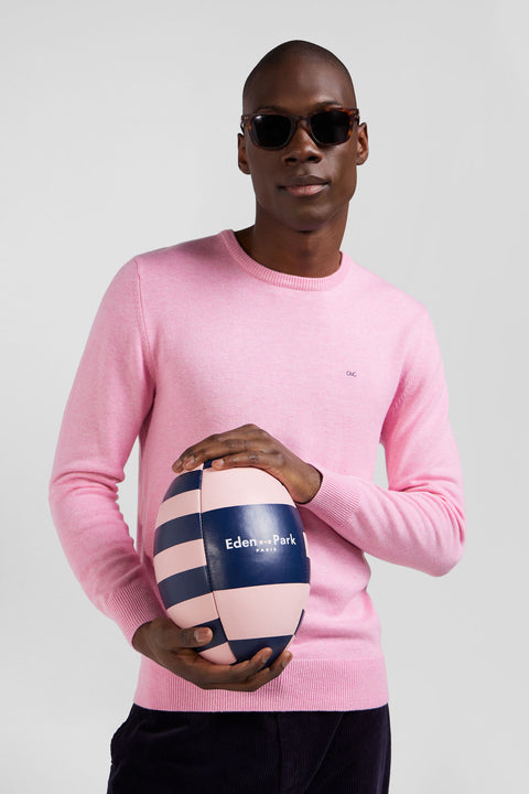Regular pink wool and cotton crew neck jumper - Image 3