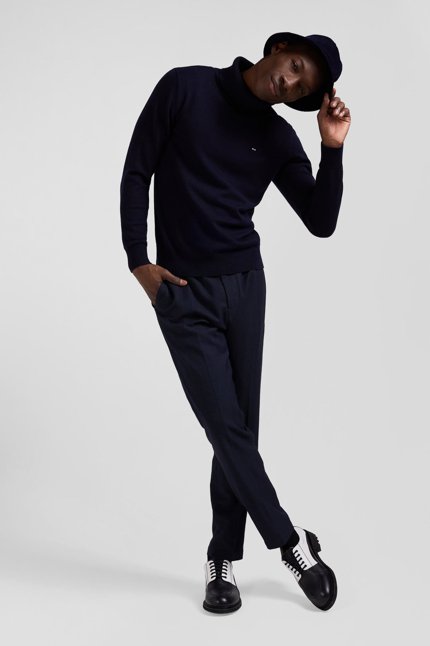 Pull col roule en laine et coton bleu marine coupe Regular Eden Park