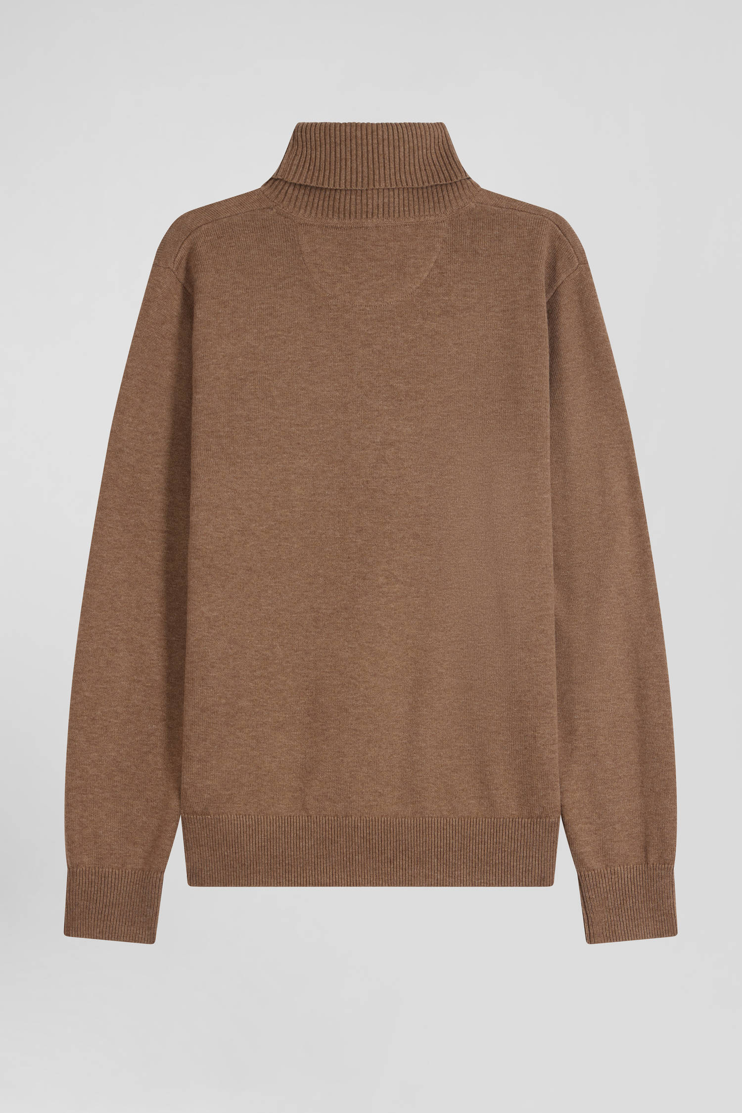 Pull col roule en laine et coton camel coupe Regular