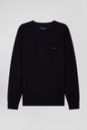 Regular navy blue merino wool V-neck jumper