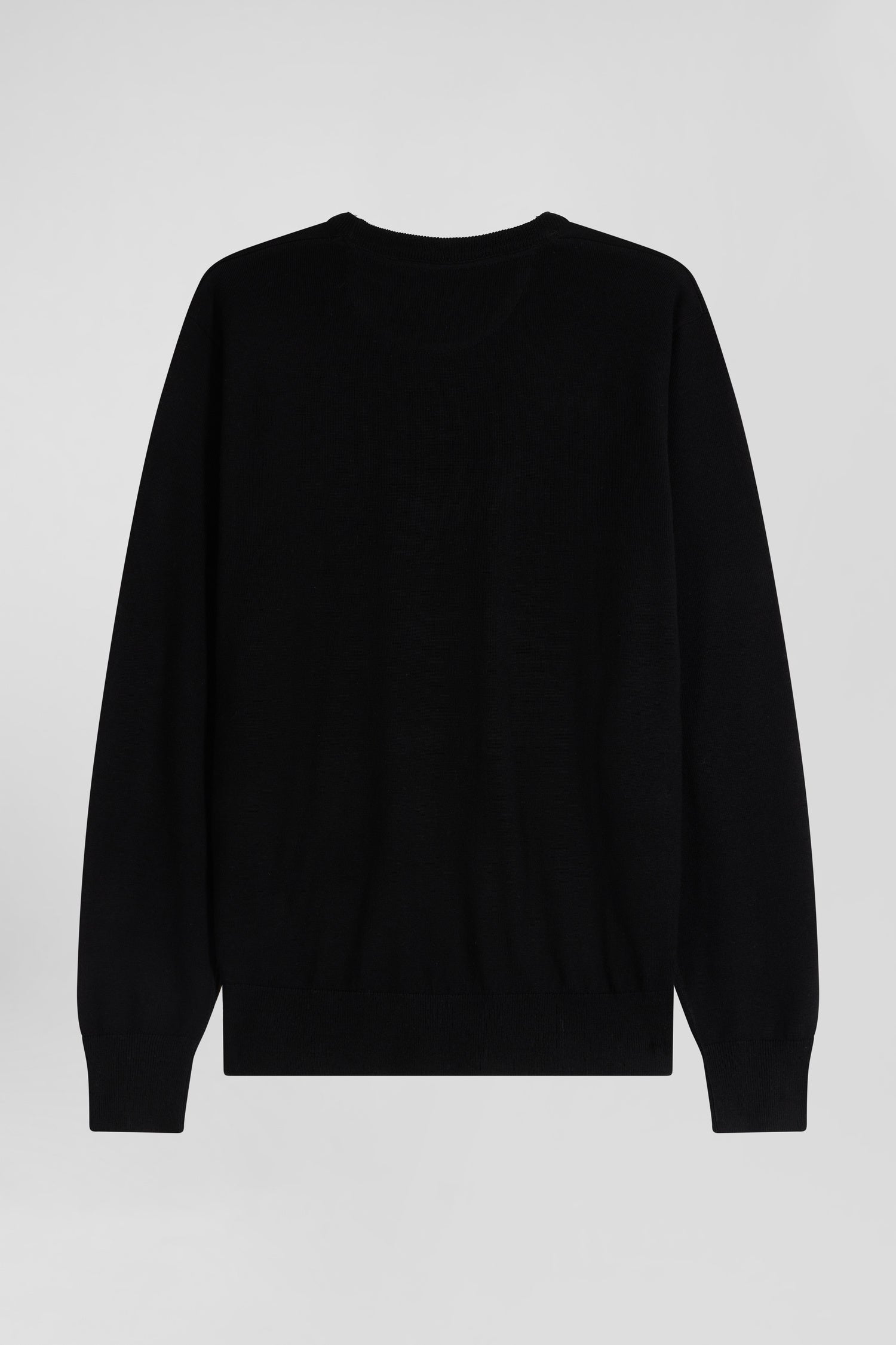 Pull col rond uni en laine merinos noir coupe Regular