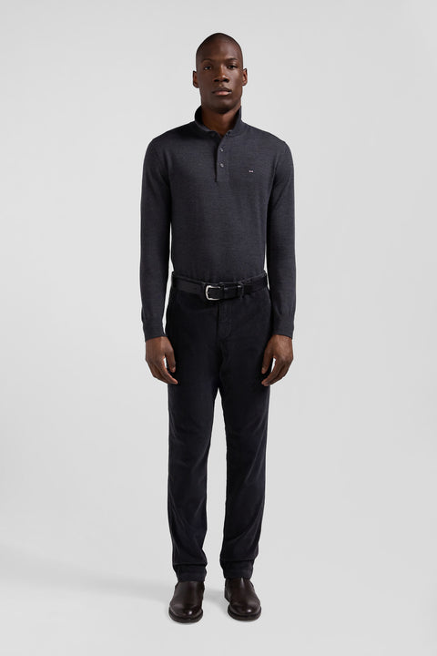 Regular anthracite grey wool jumper with rugby shirt collar - Image 1