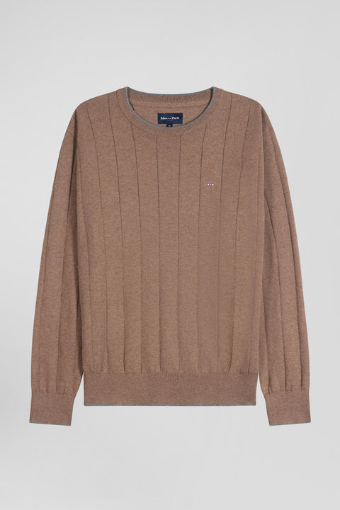 Pull col rond en coton et cachemire marron coupe Regular - Image 2