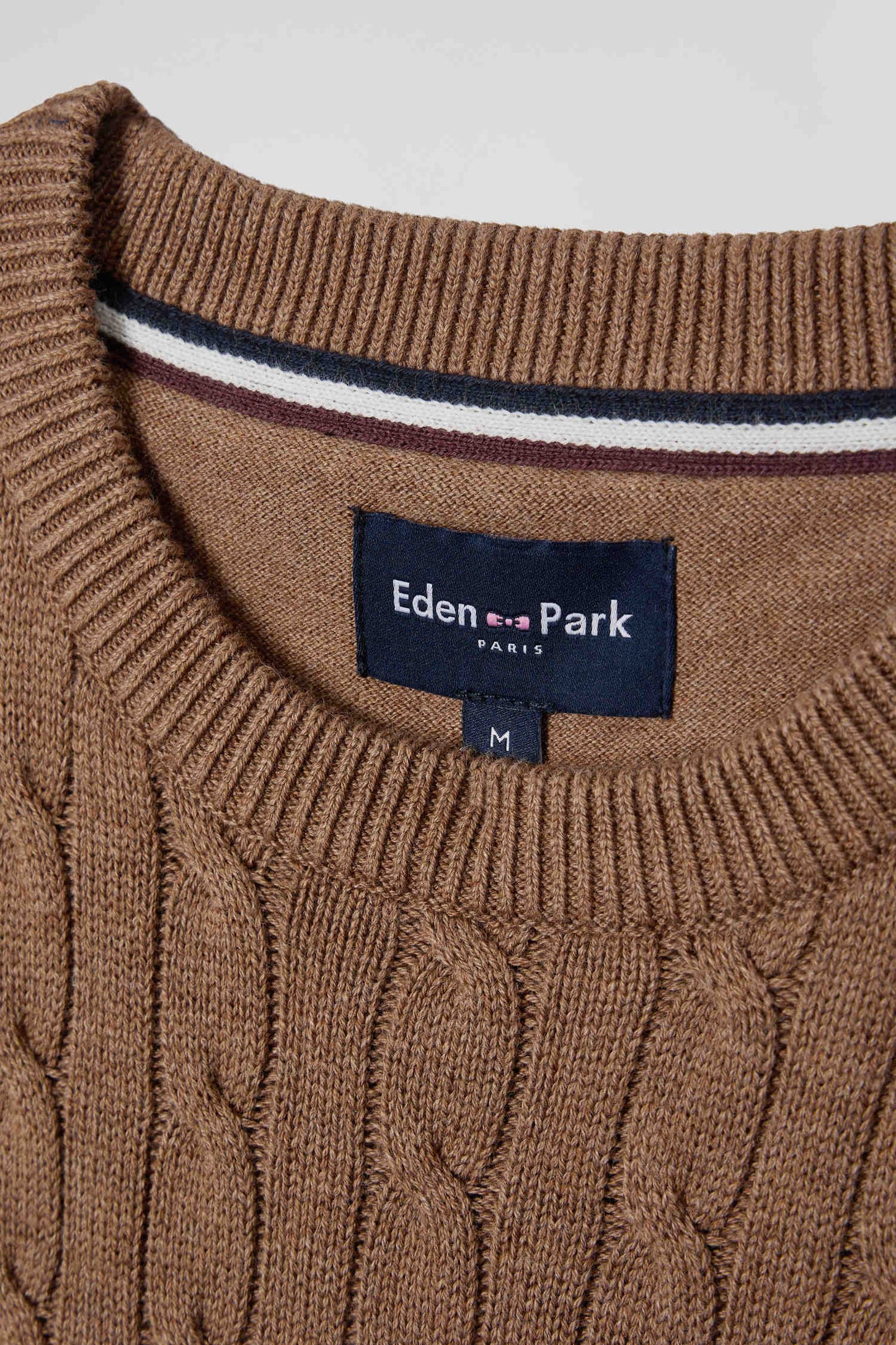 Round-neck sweater in fancy hazelnut cotton knit Regular fit