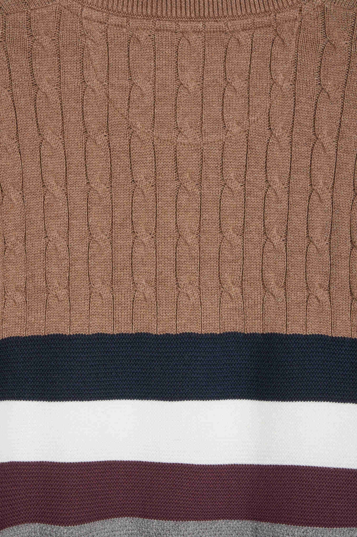 Round-neck sweater in fancy hazelnut cotton knit Regular fit