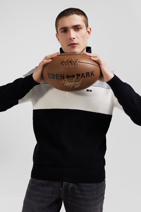 Pull col maillot en coton gris à jeux de maille coupe Regular - Image 3