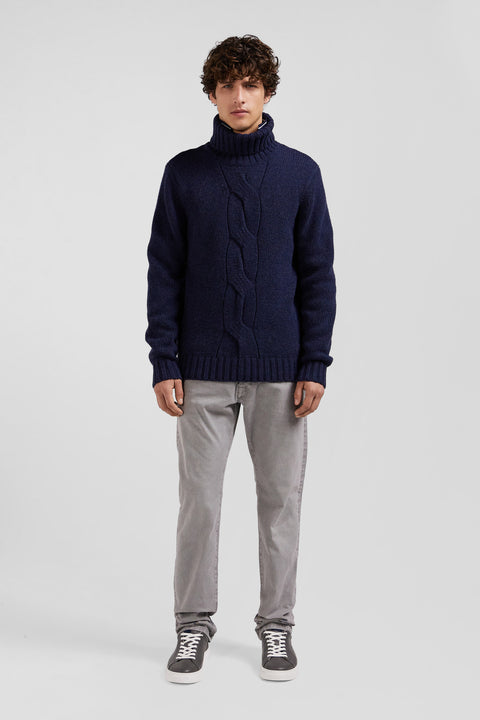 Regular navy virgin wool and recycled polyamide turtleneck jumper with 3D knitting - Image 1