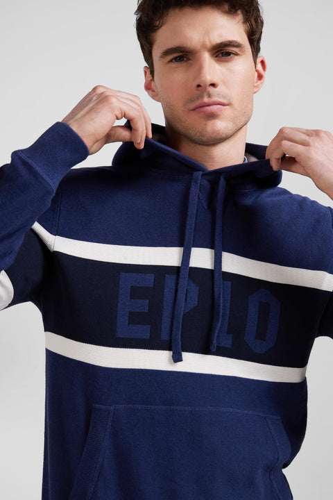 Pull à capuche en coton bleu foncé jacquard EP10 coupe Regular - Image 3