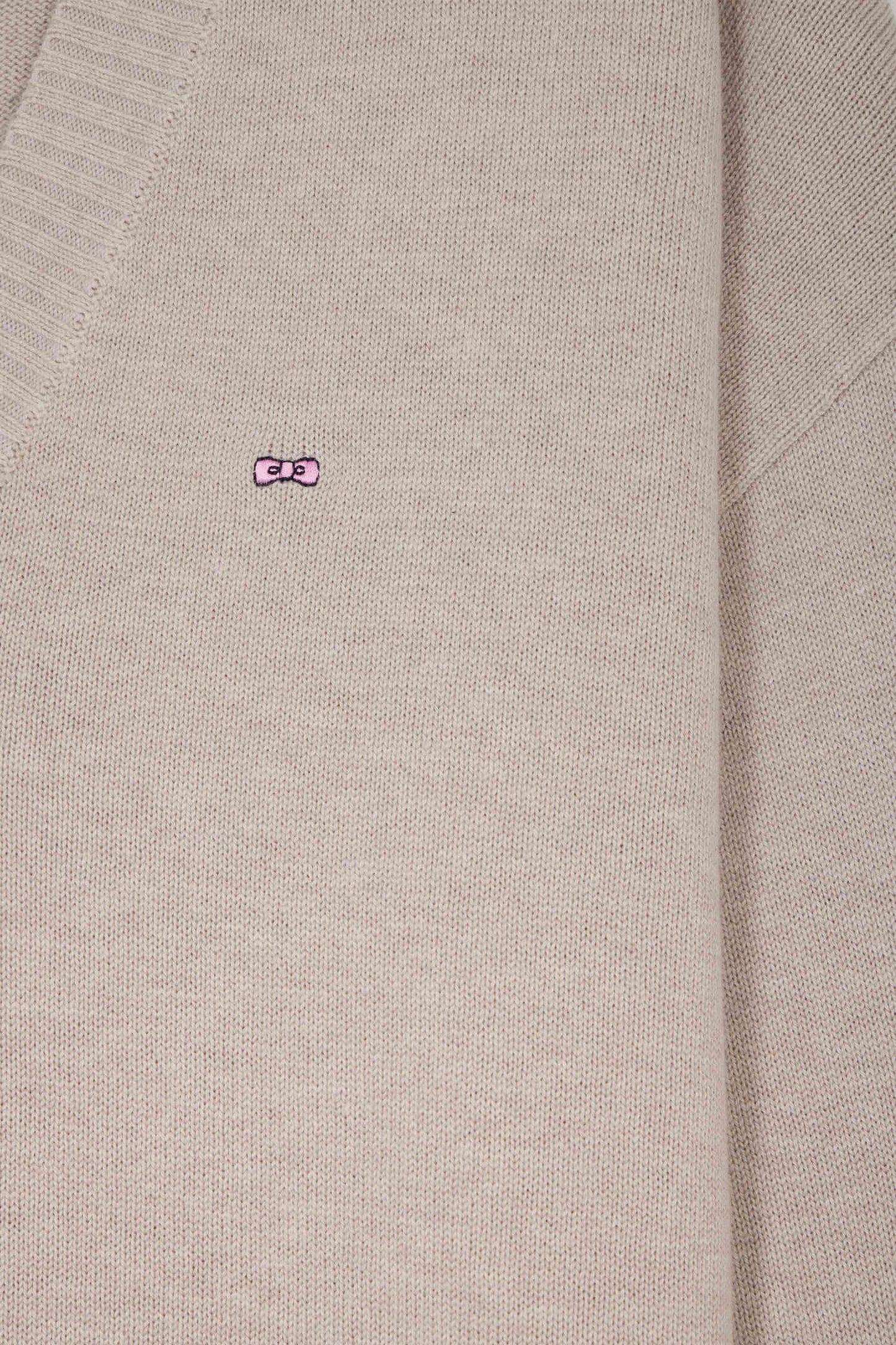 Pull col V en laine et coton beige coupe Relaxed