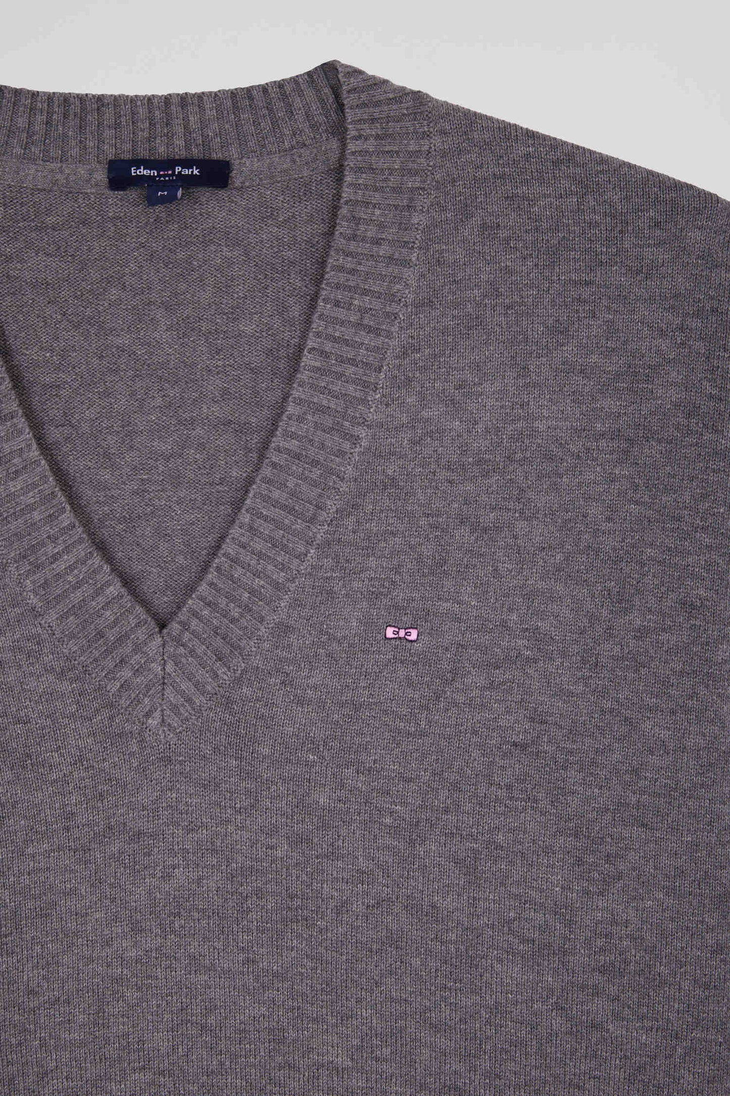 Pull col V en laine et coton gris anthracite coupe Relaxed