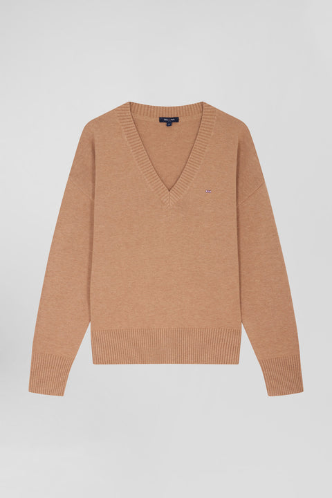 Relax camel wool and cotton V-neck jumper - Image 2