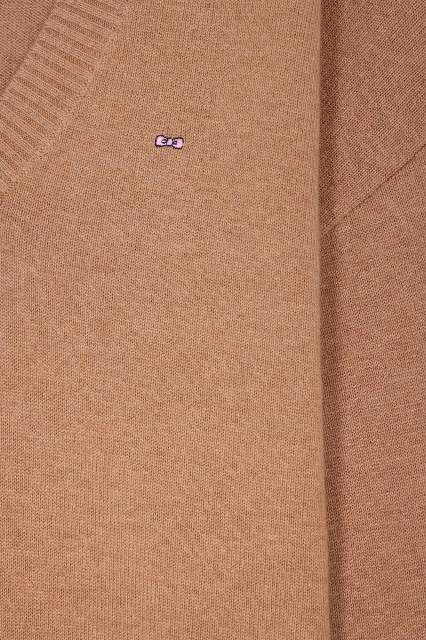 Pull col V en laine et coton camel coupe Relaxed