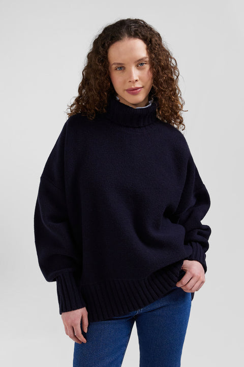 Oversize navy blue wool blend turtleneck jumper - Image 3