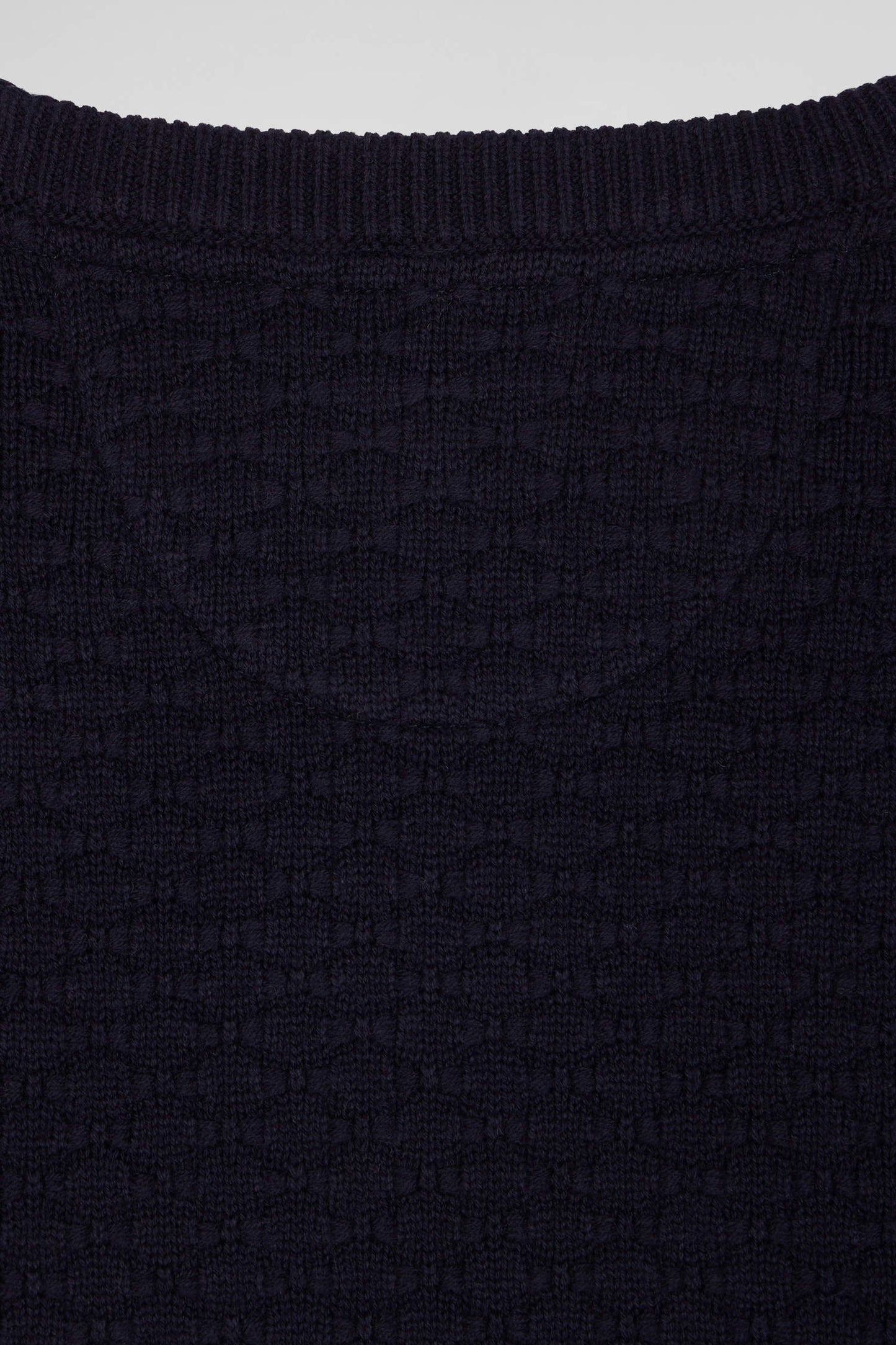 Regular navy blue wool and cotton crew neck jumper with micro bow tie effect