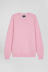 Regular pink wool and cotton crew neck jumper with micro bow tie effect