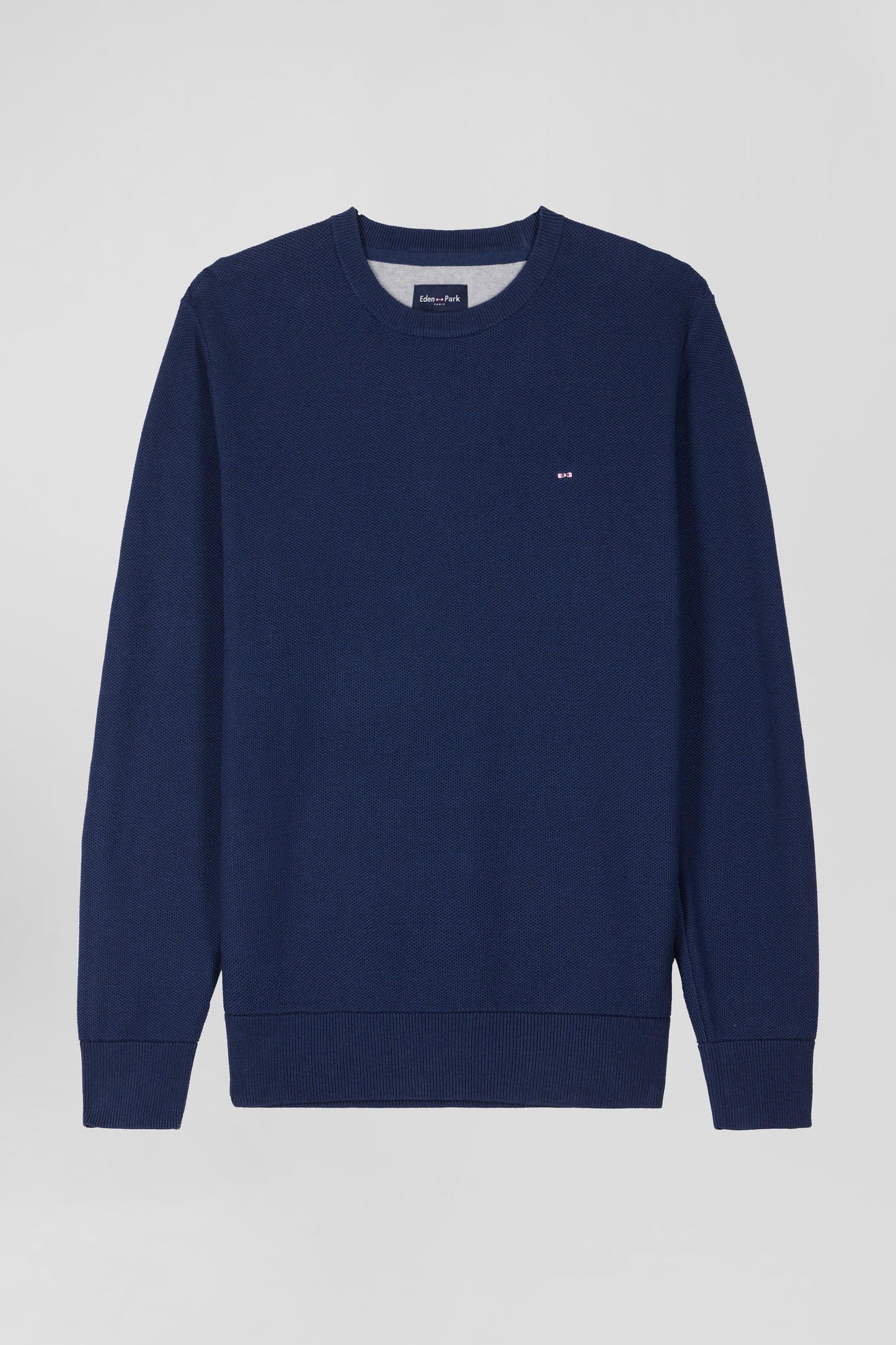Regular dark blue cotton crew neck jumper