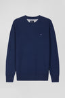 Regular dark blue cotton crew neck jumper