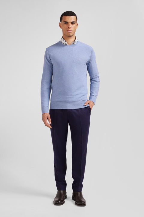 Regular sky blue cotton crew neck jumper - Image 1