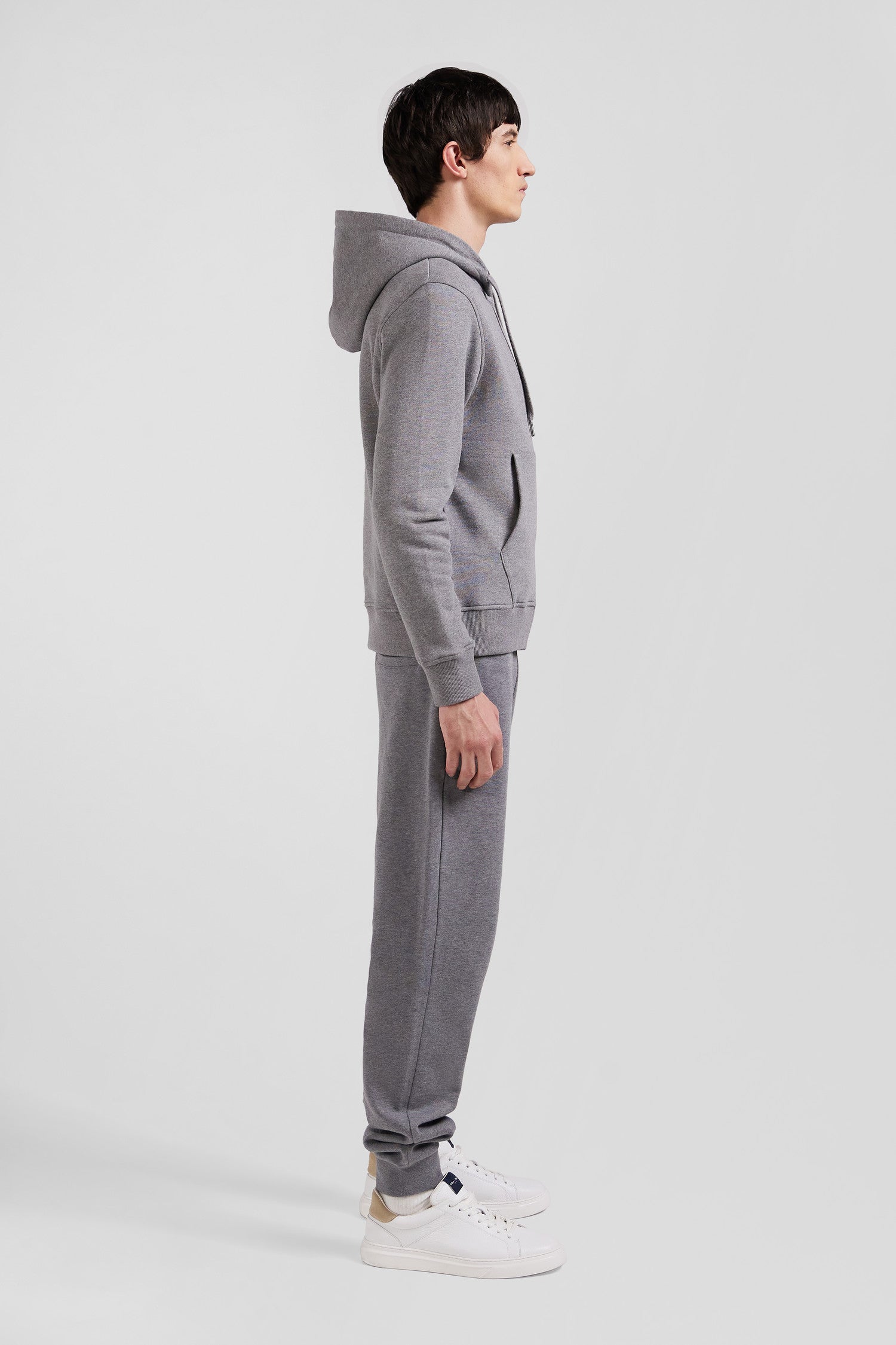 Regular grey zipped brushed cotton fleece hoodie Eden Park