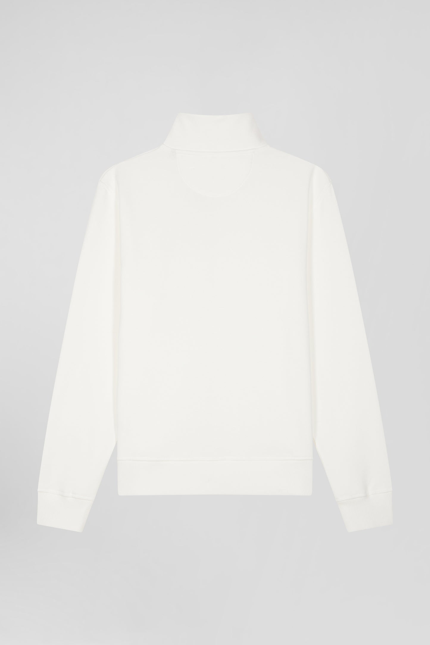 Regular ecru zipped brushed cotton fleece sweatshirt with high top collar