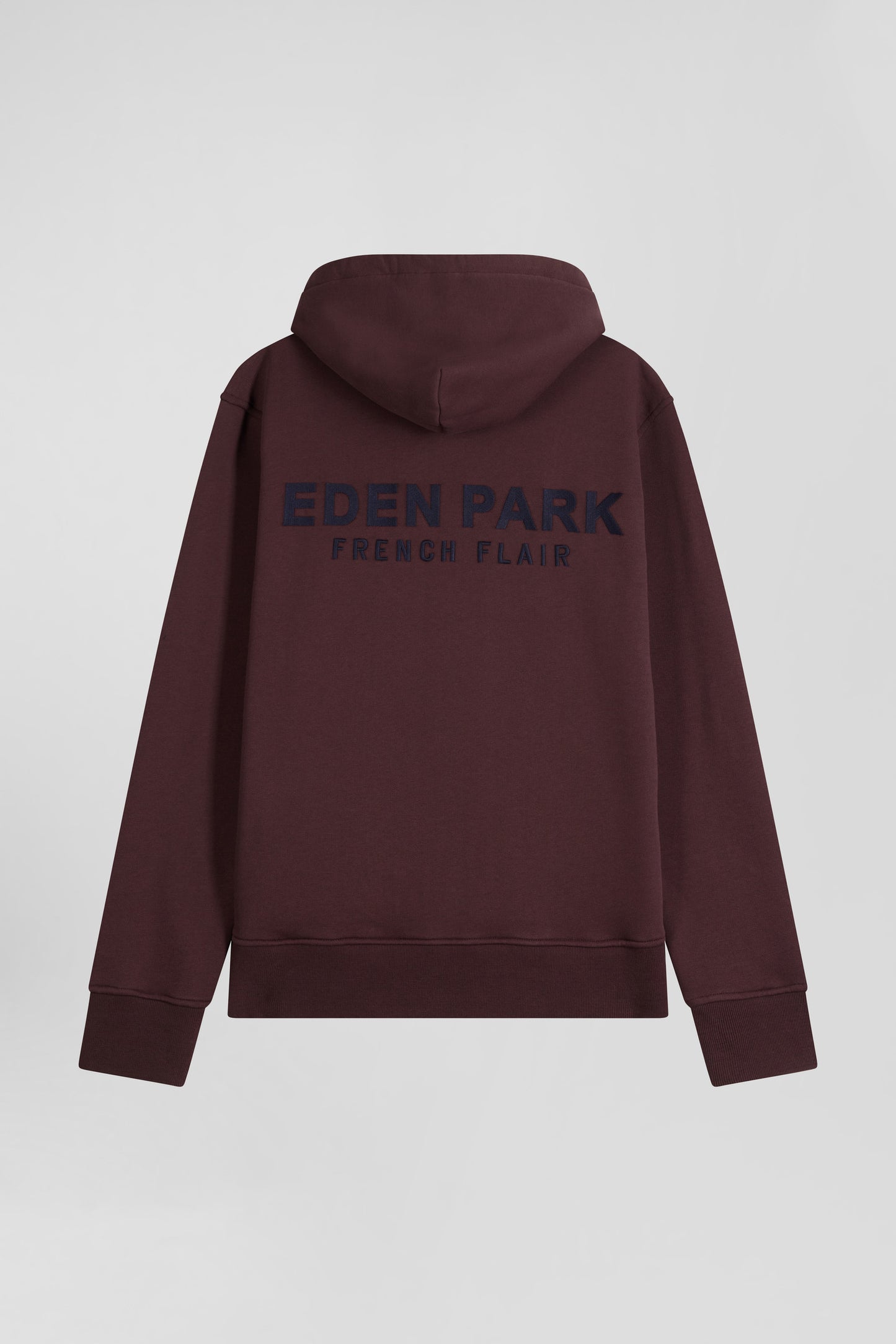 Regular burgundy brushed cotton fleece hoodie with Eden Park embroidery