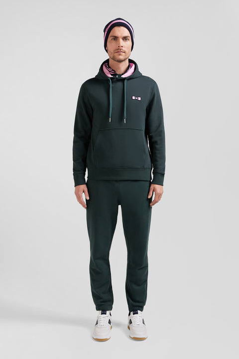 Regular green brushed cotton fleece hoodie with Eden Park embroidery - Image 1