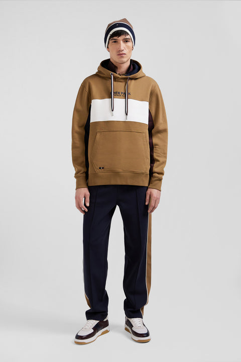 Colorblock hooded sweatshirt in hazelnut cotton Relaxed fit - Image 1