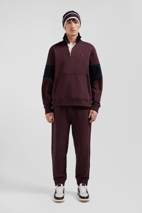 Relaxed burgundy cotton sweatshirt with rugby shirt collar - Image 1