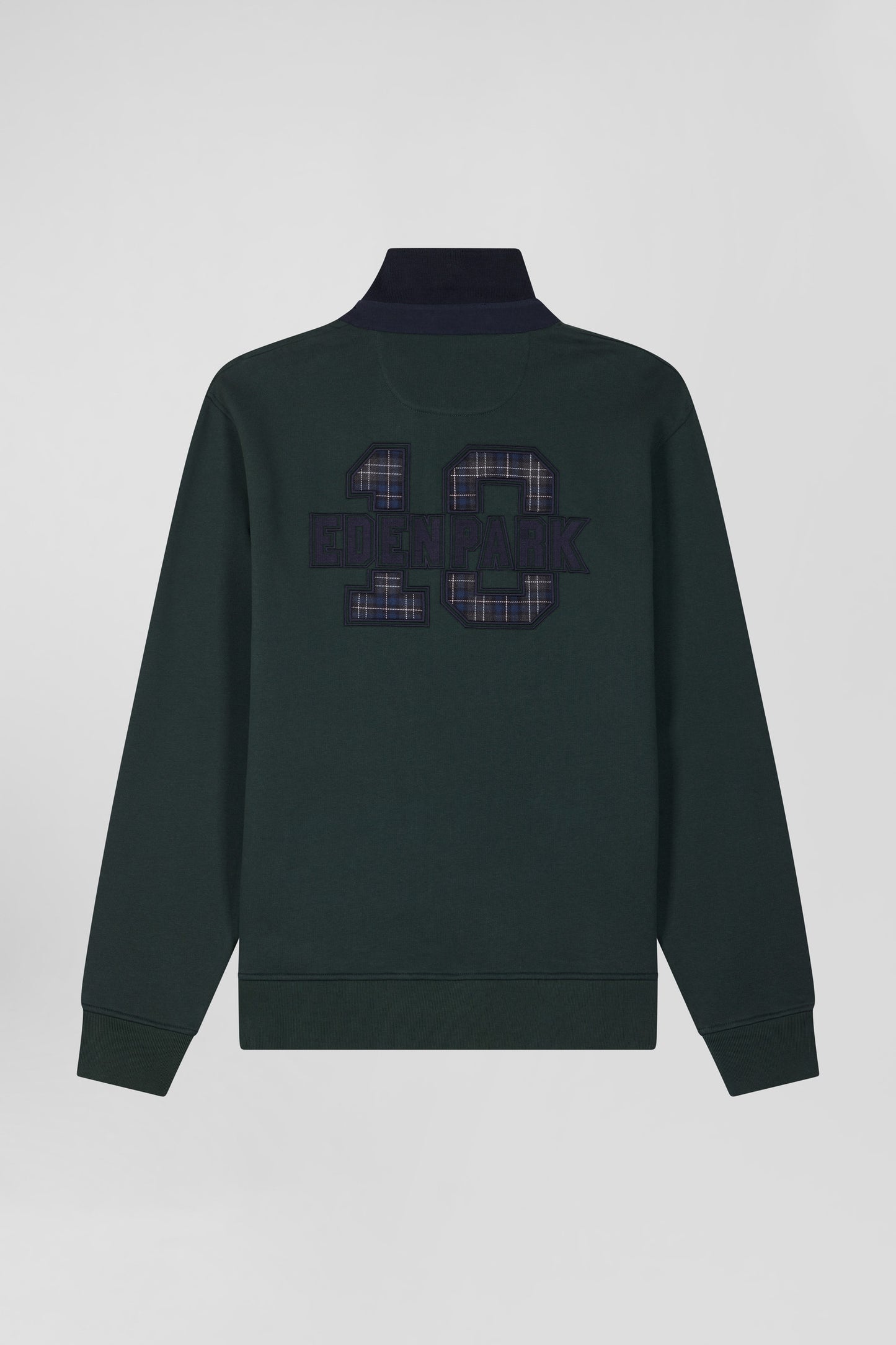 Relaxed green cotton blend sweatshirt with checked patchwork and rugby shirt collar