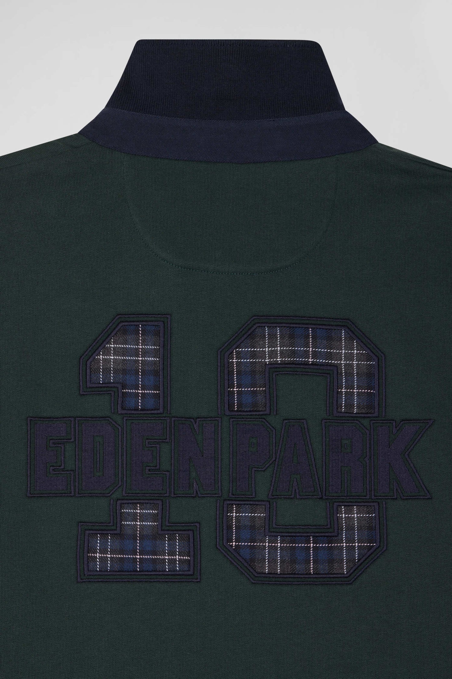 Relaxed green cotton blend sweatshirt with checked patchwork and rugby shirt collar
