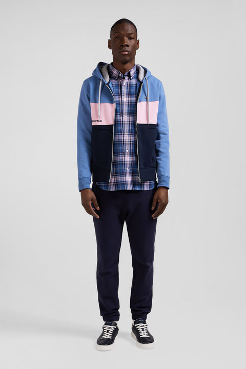 Regular blue colorblock zipped cotton hoodie - Image 1