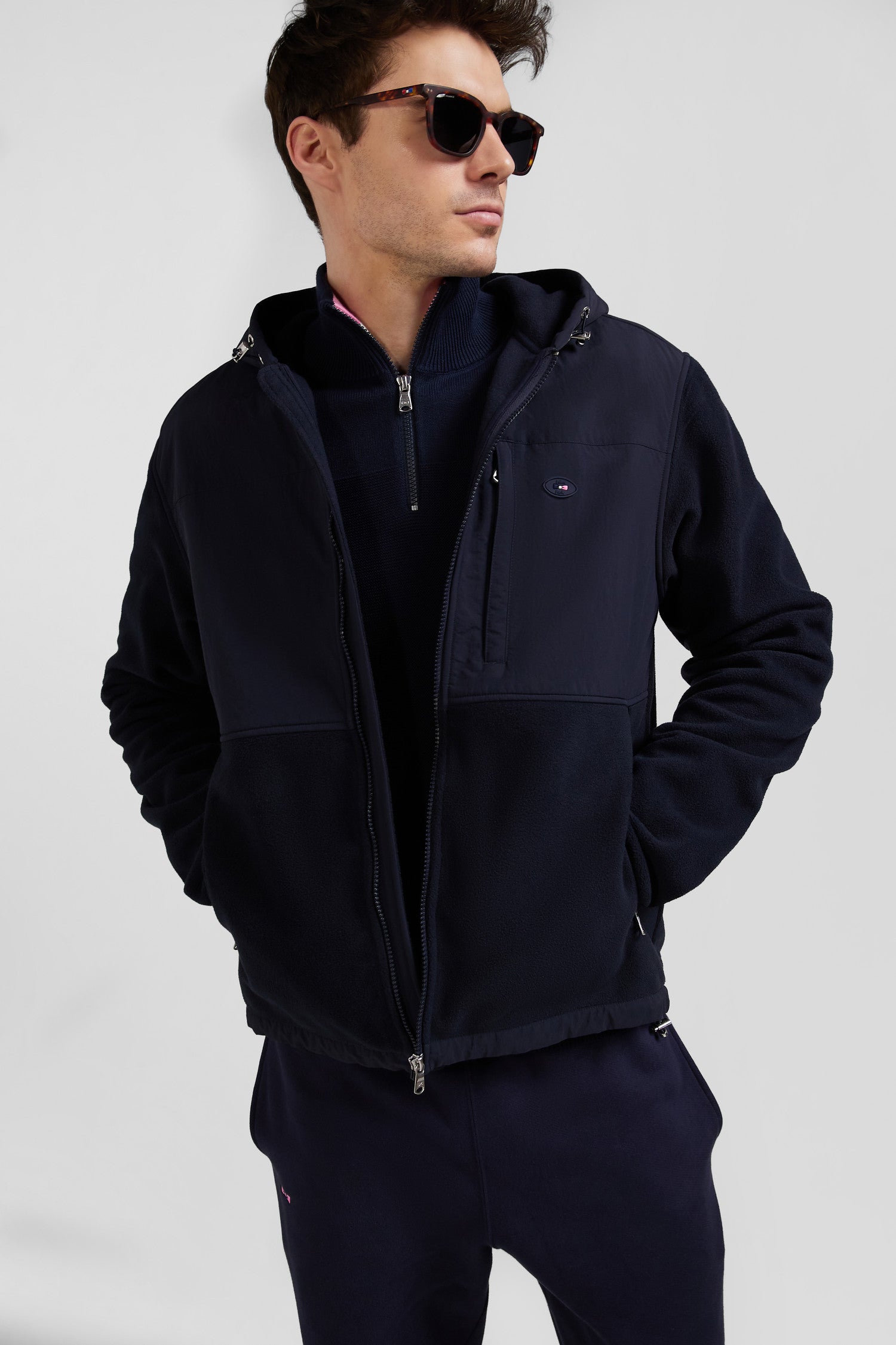 Sweatshirt zippe a capuche bleu marine coupe Regular Eden Park
