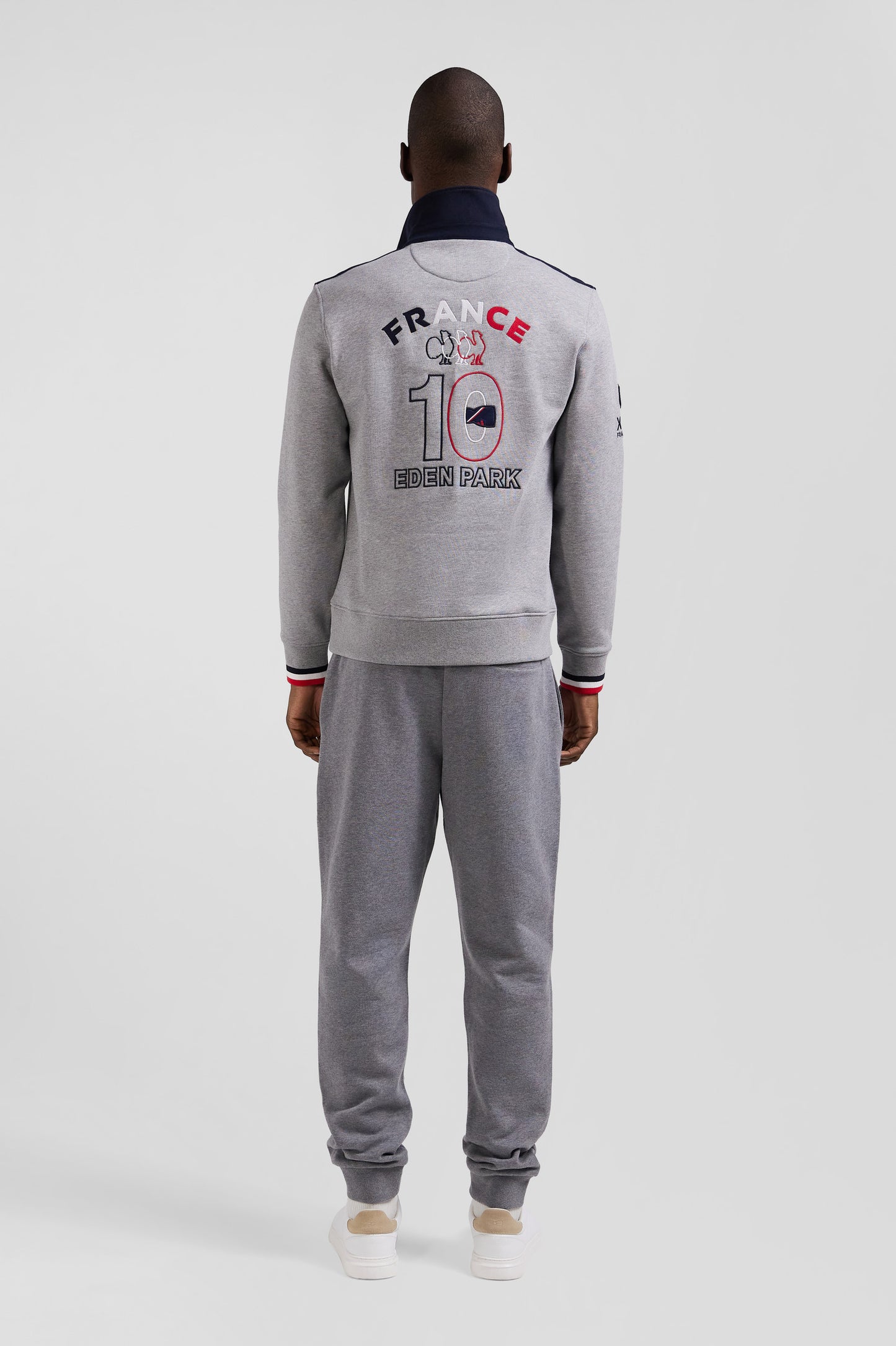 Regular mottled grey XV de France cotton sweatshirt with rugby shirt collar