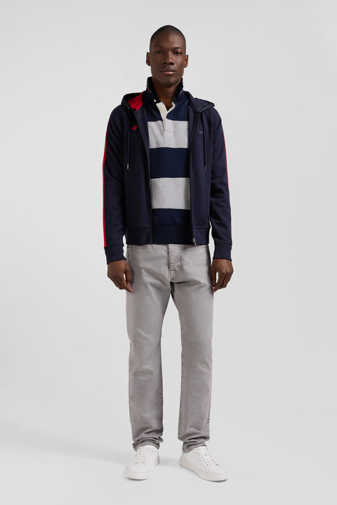 Regular navy blue zipped XV de France cotton blend hoodie - Image 1