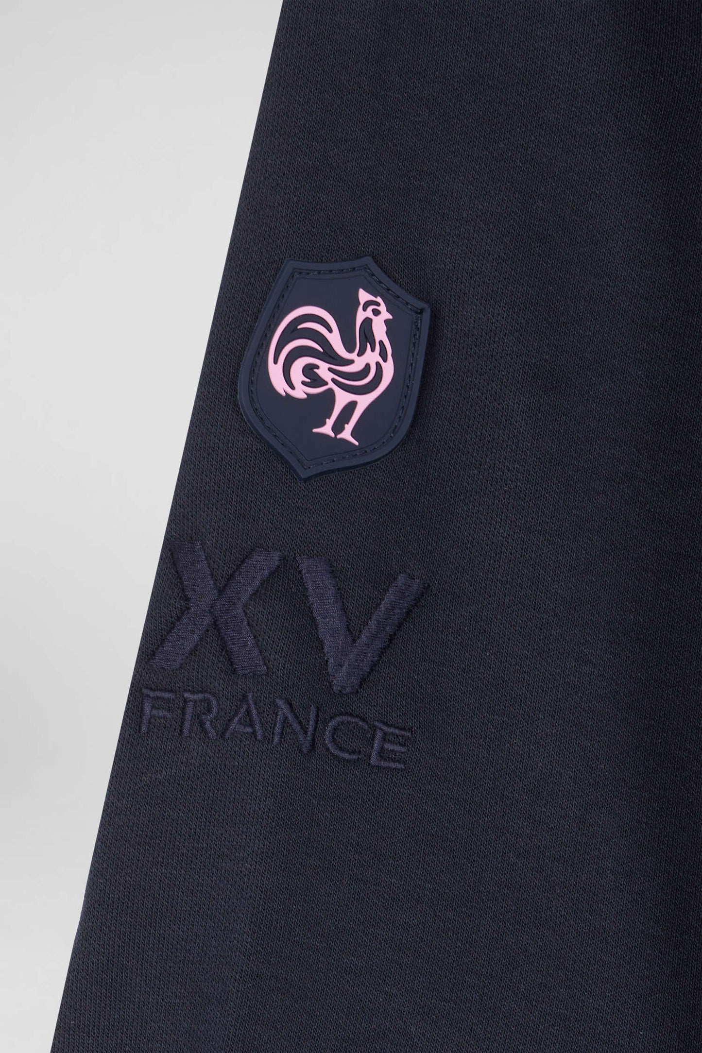 XV de France zipped hooded sweatshirt in cotton blend with navy blue trim, regular fit
