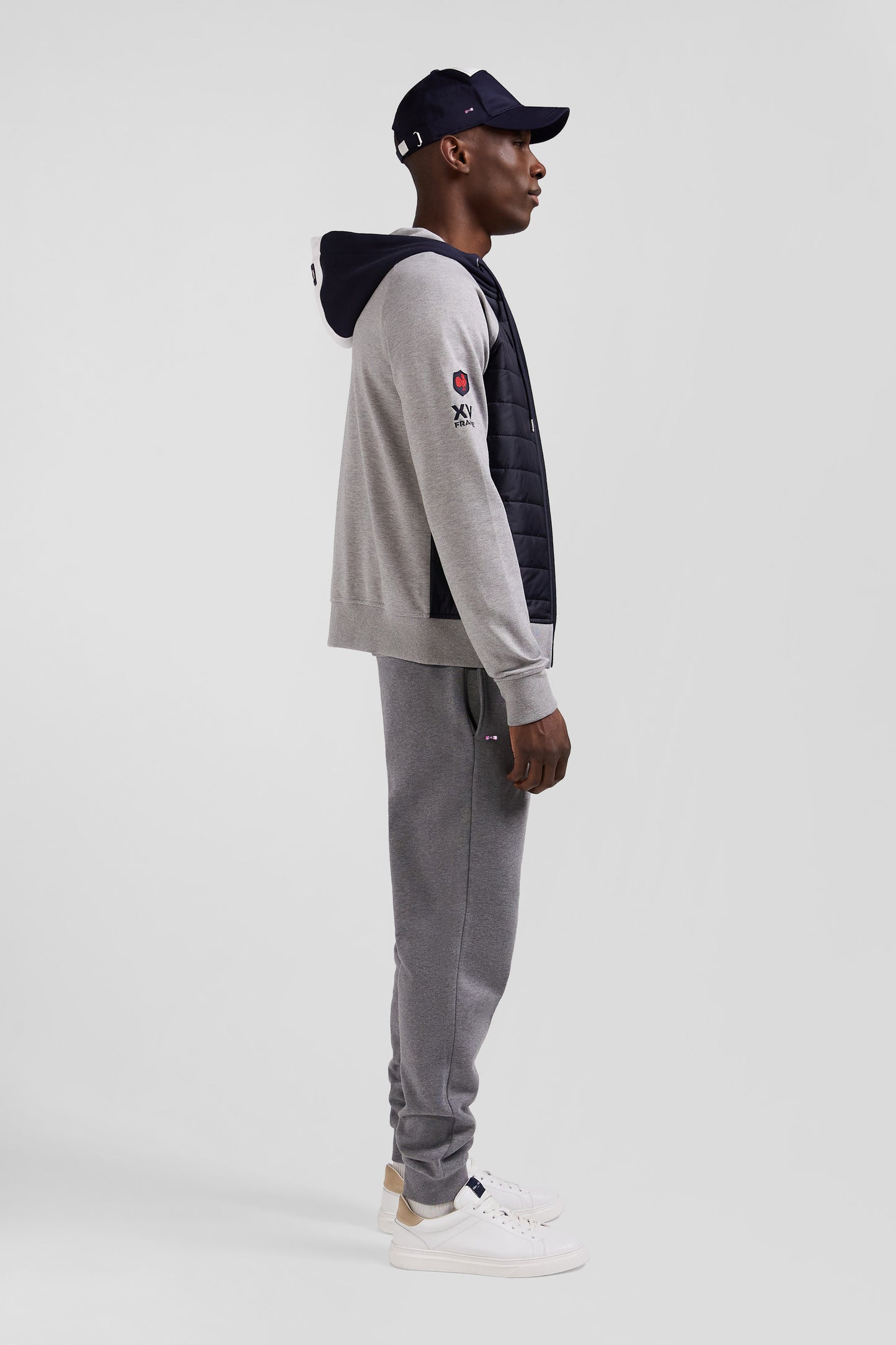 XV de France hooded sweatshirt with zip in cotton blend and grey trimming Regular cut