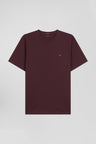 T-shirt manches courtes en coton Pima uni bordeaux coupe Regular