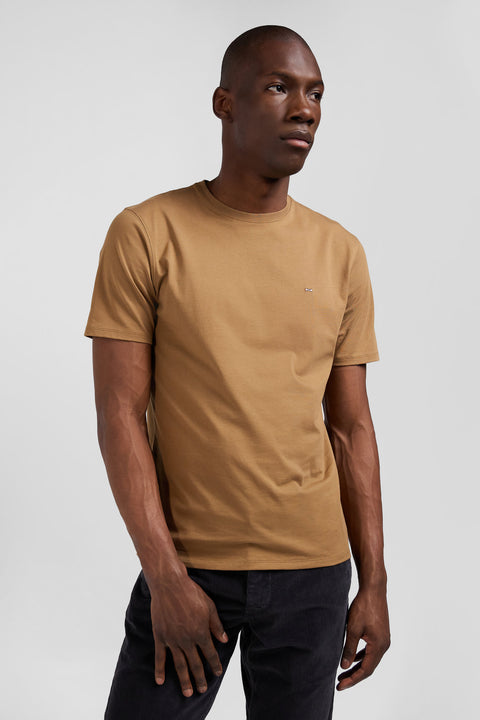 T-shirt manches courtes en coton Pima uni noisette coupe Regular - Image 3