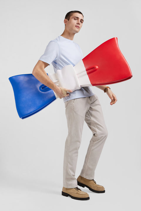 T-shirt manches courtes en coton Pima uni ciel coupe Regular - Image 3