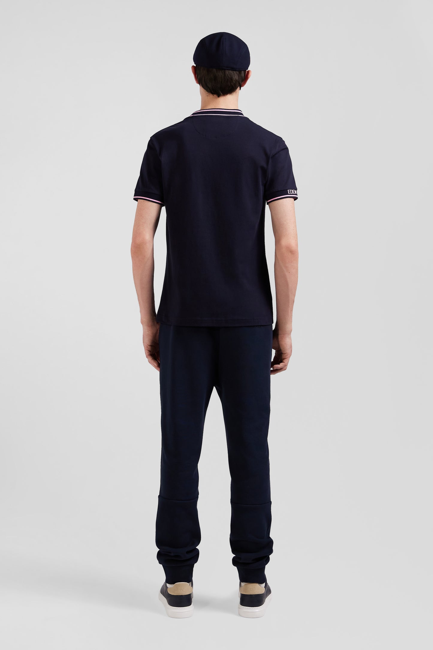 Slim navy blue short-sleeved cotton T-shirt with Eden Park ribs