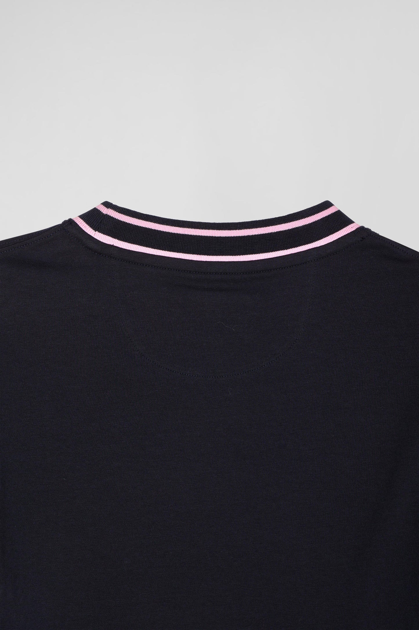 Slim navy blue short-sleeved cotton T-shirt with Eden Park ribs