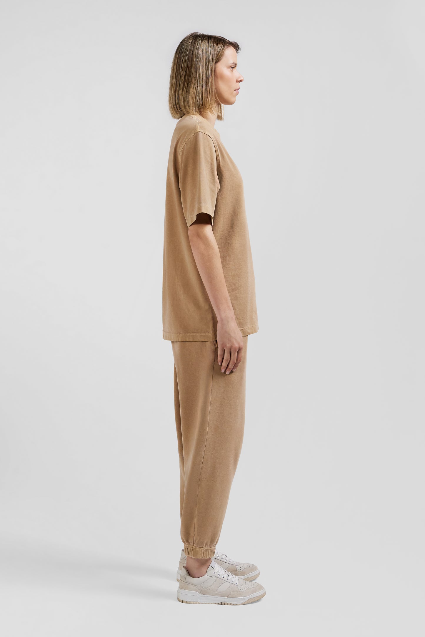 T-shirt manches courtes unisexe en coton surteint uni noisette coupe Oversized